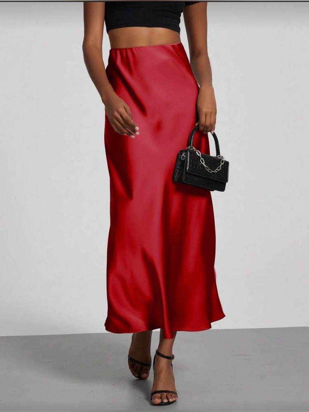 Satin Bias Maxi Skirt in Deep Red - Picture 5 of 7